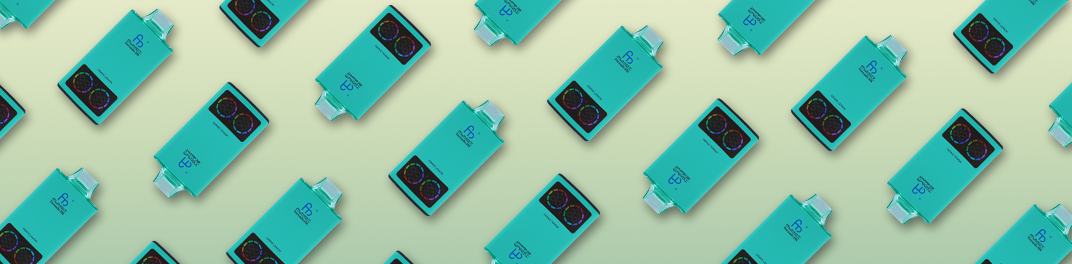 RandM Tornado Vape Zwischenbanner mit farbiger Hintergrundgrafik und Produktillustrationen